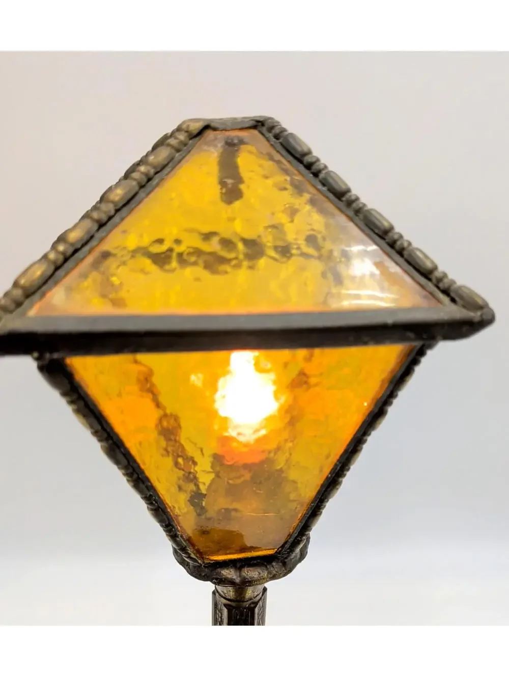 Antique VTG Figural Lamp Asian Man Spelter Statue Amber Glass Lamp 18